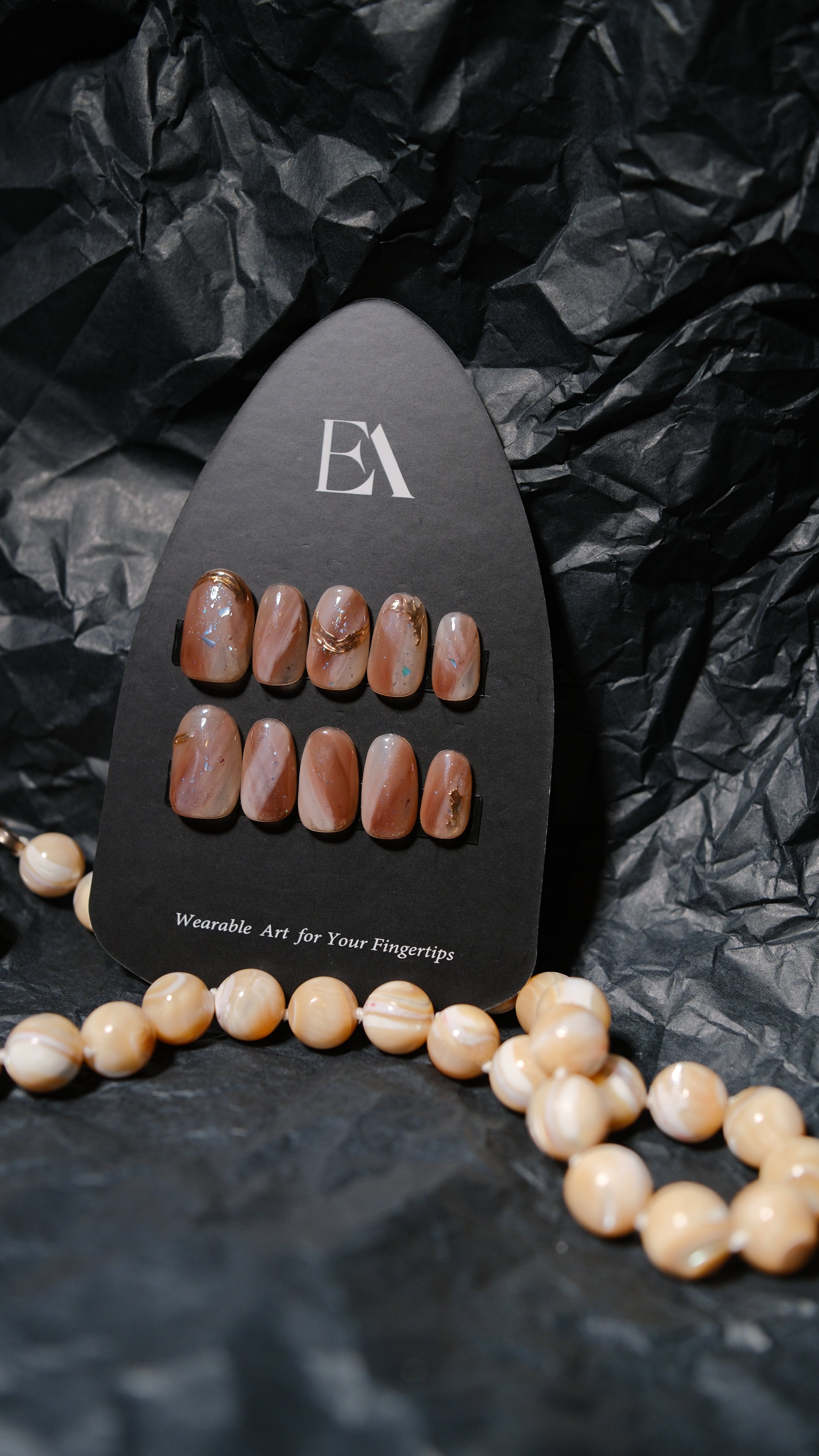 Nude Flux handcrafted press-on nail set by Editory — glossy sienna and beige gradient